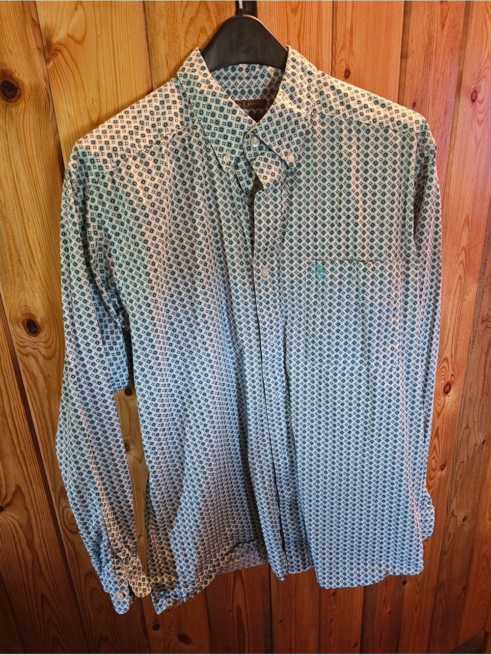 Ariat Light Blue and White Geometric Button-Down Shirt - Mens